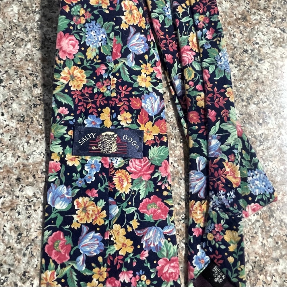 Wildflower Flower Pattern Tie 100% Cotton, Rainbow Colors - Picture 6 of 6